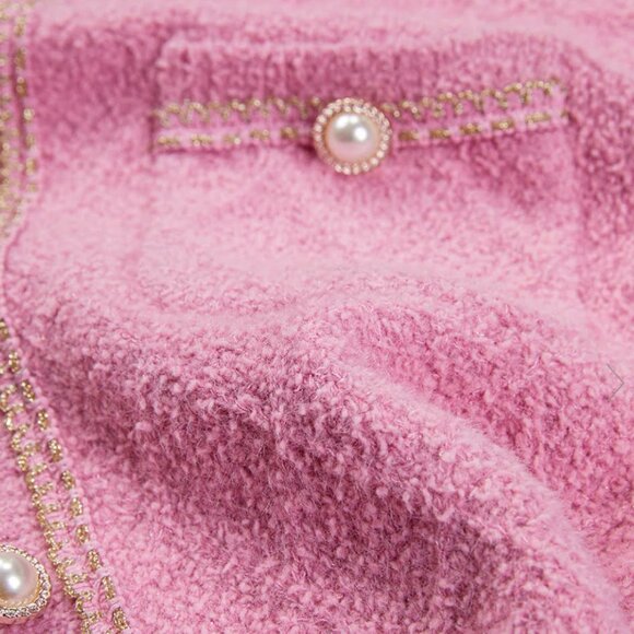 Urban Revivo FLUFFY CONTRAST TRIM FAUX PEARL BUTTON CARDIGAN - Picture 3 of 7